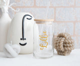 Personalised 600ml Glass Tumbler With Bamboo Lid & Straw ~ Iced Coffee ~ Libbey Can ~ Drinking Glass Cold Cup ~ Christmas Gift for Her