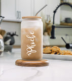 Personalised 600ml Glass Tumbler With Bamboo Lid & Straw ~ Iced Coffee ~ Libbey Can ~ Drinking Glass Cold Cup ~ Christmas Gift for Her