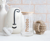 Personalised 600ml Glass Tumbler With Bamboo Lid & Straw ~ Iced Coffee ~ Libbey Can ~ Drinking Glass Cold Cup ~ Christmas Gift for Her