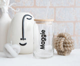 Personalised 600ml Glass Tumbler With Bamboo Lid & Straw ~ Iced Coffee ~ Libbey Can ~ Drinking Glass Cold Cup ~ Christmas Gift for Her