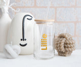 Personalised 600ml Glass Tumbler With Bamboo Lid & Straw ~ Iced Coffee ~ Libbey Can ~ Drinking Glass Cold Cup ~ Christmas Gift for Her