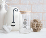 Personalised 600ml Glass Tumbler With Bamboo Lid & Straw ~ Iced Coffee ~ Libbey Can ~ Drinking Glass Cold Cup ~ Christmas Gift for Her