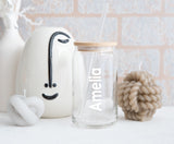 Personalised 600ml Glass Tumbler With Bamboo Lid & Straw ~ Iced Coffee ~ Libbey Can ~ Drinking Glass Cold Cup ~ Christmas Gift for Her