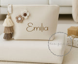 Personalised Felt Accessory Pouch with Tassel & Flowers ~ Makeup Bag ~ Clutch Bag ~ Bridesmaid Gift ~ New Baby Mama Gift