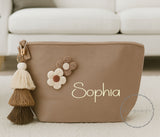 Personalised Felt Accessory Pouch with Tassel & Flowers ~ Makeup Bag ~ Clutch Bag ~ Bridesmaid Gift ~ New Baby Mama Gift