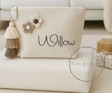 Personalised Felt Accessory Pouch with Tassel & Flowers ~ Makeup Bag ~ Clutch Bag ~ Bridesmaid Gift ~ New Baby Mama Gift