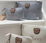 Personalised Felt Bag with Teddy and Name ~ Washbag ~ Accessories Bag ~ Nappy Bag ~ Baby Bag