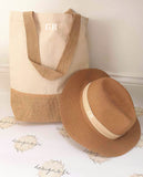 Personalised Canvas and Jute Bag with matching Straw Hat ~ Beach Bag Beach Hat ~ Holiday Bag Holiday Hat