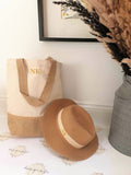 Personalised Canvas and Jute Bag with matching Straw Hat ~ Beach Bag Beach Hat ~ Holiday Bag Holiday Hat