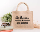 Personalised Mini Shimmer Jute Hessian Gift Bag ~ Teacher ~ End of Year Gift Bag