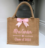 Personalised Mini Shimmer Jute Hessian Gift Bag ~ Teacher ~ End of Year Gift Bag