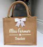 Personalised Mini Shimmer Jute Hessian Gift Bag ~ Teacher ~ End of Year Gift Bag