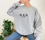 Personalised NANA/NANNY/GRANDMA ~ Est Year ~ Names on Sleeves