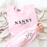 Personalised NANA/NANNY/GRANDMA ~ Est Year ~ Names on Sleeves
