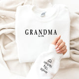 Personalised NANA/NANNY/GRANDMA ~ Est Year ~ Names on Sleeves