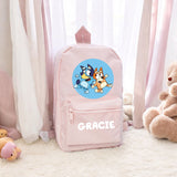 Personalised Mini Kids Childrens Rucksack Backpack School Nursery Summer Camp Holiday with Name Bluey & Bingo  ~  Gift for Girl Boy