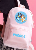 Personalised Mini Kids Childrens Rucksack Backpack School Nursery Summer Camp Holiday with Name Bluey & Bingo  ~  Gift for Girl Boy