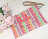 Personalised Initials Multicolour Clutch Bag ~ Orange Pink Yellow ~ Monogram