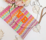 Personalised Initials Multicolour Clutch Bag ~ Orange Pink Yellow ~ Monogram