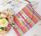 Personalised Initials Multicolour Clutch Bag ~ Orange Pink Yellow ~ Monogram
