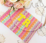 Personalised Initials Multicolour Clutch Bag ~ Orange Pink Yellow ~ Monogram
