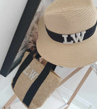 straw hat straw bag pearl initials