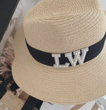 Personalised Small Mini Straw Bag and Hat ~ Pearl Letters ~ Initials ~ Hen Party Gifts ~ Beach Bag ~ Birthday Gift ~ Gift for Her ~ Holiday