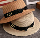 Personalised Straw Hat with Small Bow ~ Beach Hat ~ Holiday Hat ~ Monogram ~ Initials