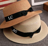Personalised Straw Hat with Small Bow ~ Beach Hat ~ Holiday Hat ~ Monogram ~ Initials