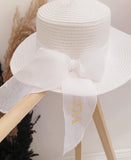 Personalised Straw Hat with Bow – Holiday, Vacation, Hen Party, Wedding, Bridal, Beach Hat ~ Monogram, Initials ~ Birthday Gift for Her