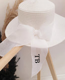 Personalised Straw Hat with Bow – Holiday, Vacation, Hen Party, Wedding, Bridal, Beach Hat ~ Monogram, Initials ~ Birthday Gift for Her