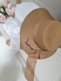 Personalised Straw Hat with Bow – Holiday, Vacation, Hen Party, Wedding, Bridal, Beach Hat ~ Monogram, Initials ~ Birthday Gift for Her