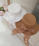 Personalised Straw Hat with Bow – Holiday, Vacation, Hen Party, Wedding, Bridal, Beach Hat ~ Monogram, Initials ~ Birthday Gift for Her