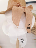 Personalised Straw Hat with Bow – Holiday, Vacation, Hen Party, Wedding, Bridal, Beach Hat ~ Monogram, Initials ~ Birthday Gift for Her