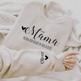 Personalised This Mama Wears Her Heart On Her Sleeve ~ Names on Sleeve with Heart ~ Mummy, Mum, Daddy, Nanny, Grandad, Grandma, Nana Gift