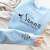 Personalised This Mama Wears Her Heart On Her Sleeve ~ Names on Sleeve with Heart ~ Mummy, Mum, Daddy, Nanny, Grandad, Grandma, Nana Gift
