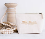 Personalised Canvas Wash Bag ~  Make Up Bag ~ Accessory Pouch ~ Mrs with New Name ~ Bride ~ Bride to Be ~ Wedding Gift