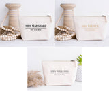 Personalised Canvas Wash Bag ~  Make Up Bag ~ Accessory Pouch ~ Mrs with New Name ~ Bride ~ Bride to Be ~ Wedding Gift