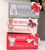 Christmas Eve Box Crate With Embellishment and Bow Personalised Wooden Gift Box