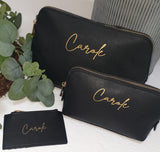 Personalised Faux Leather Make Up Bag  Cosmetic Bag Toiletry Wash bag Passport Holder & Luggage Tag