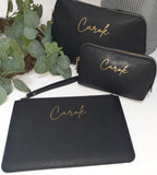 Personalised Faux Leather Make Up Bag  Cosmetic Bag Toiletry Wash bag Passport Holder & Luggage Tag