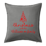 Christmas with the Family Name - Personalised Christmas Cushion with Christmas Tree