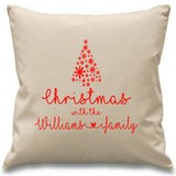 Christmas with the Family Name - Personalised Christmas Cushion with Christmas Tree