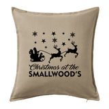 Christmas at the Family Name - Personalised Christmas Cushion with Santa & Reindeer