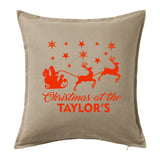 Christmas at the Family Name - Personalised Christmas Cushion with Santa & Reindeer