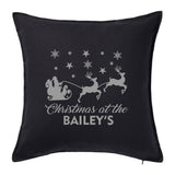 Christmas at the Family Name - Personalised Christmas Cushion with Santa & Reindeer