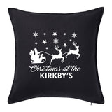 Christmas at the Family Name - Personalised Christmas Cushion with Santa & Reindeer