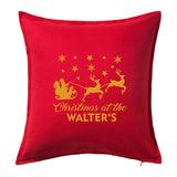 Christmas at the Family Name - Personalised Christmas Cushion with Santa & Reindeer