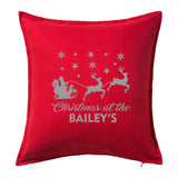 Christmas at the Family Name - Personalised Christmas Cushion with Santa & Reindeer