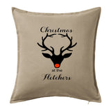 Christmas at the Family Name - Personalised Christmas Cushion with Stag Head